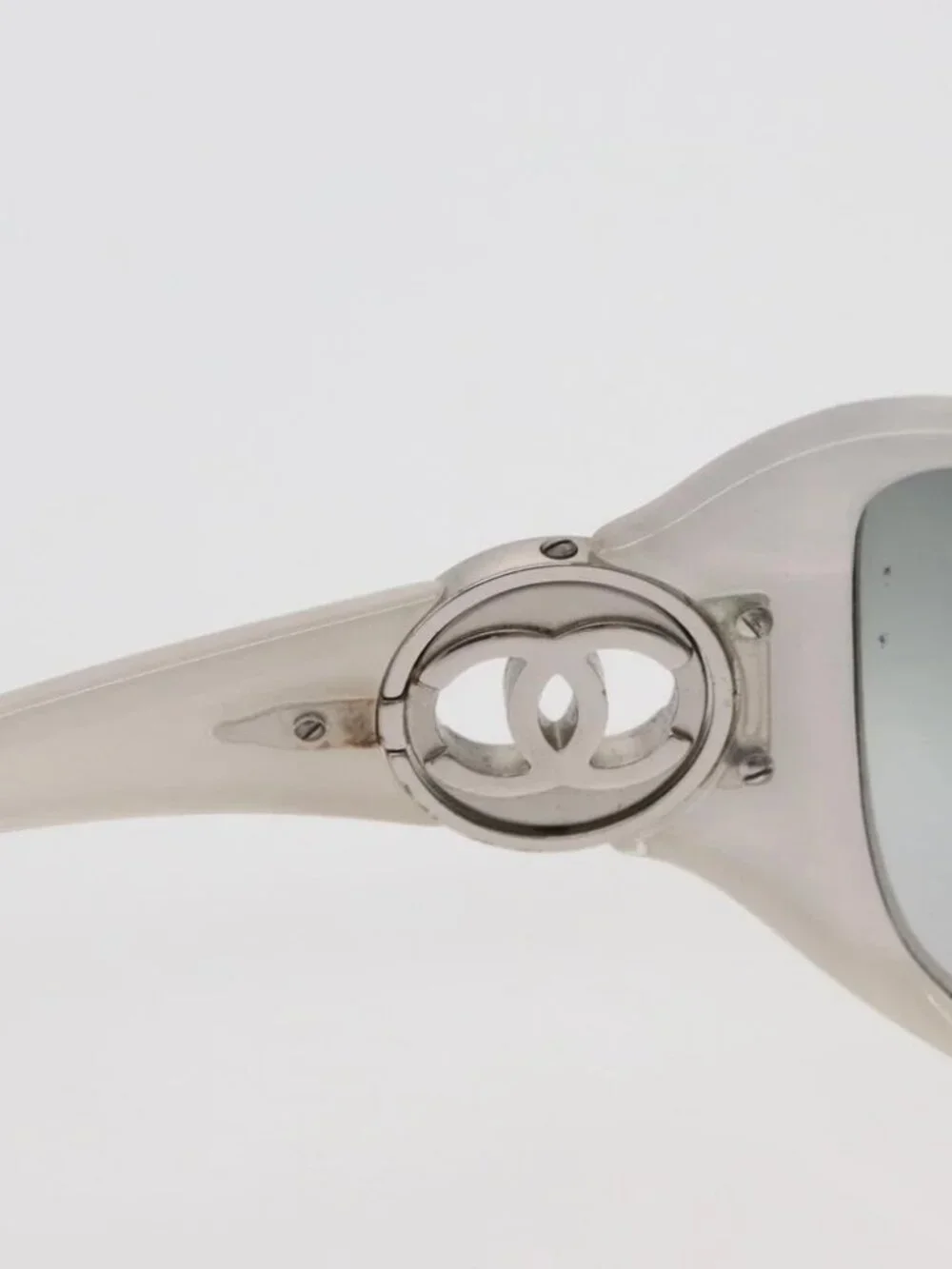 CHANEL Sunglasses plastic White CC Auth 162589
